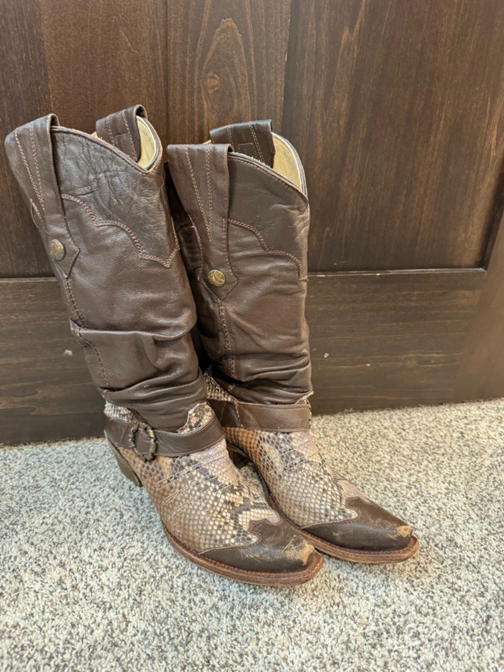 Women's Brown Python Heeled Boots